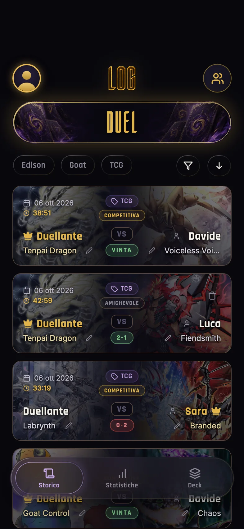 L’historique des matchs